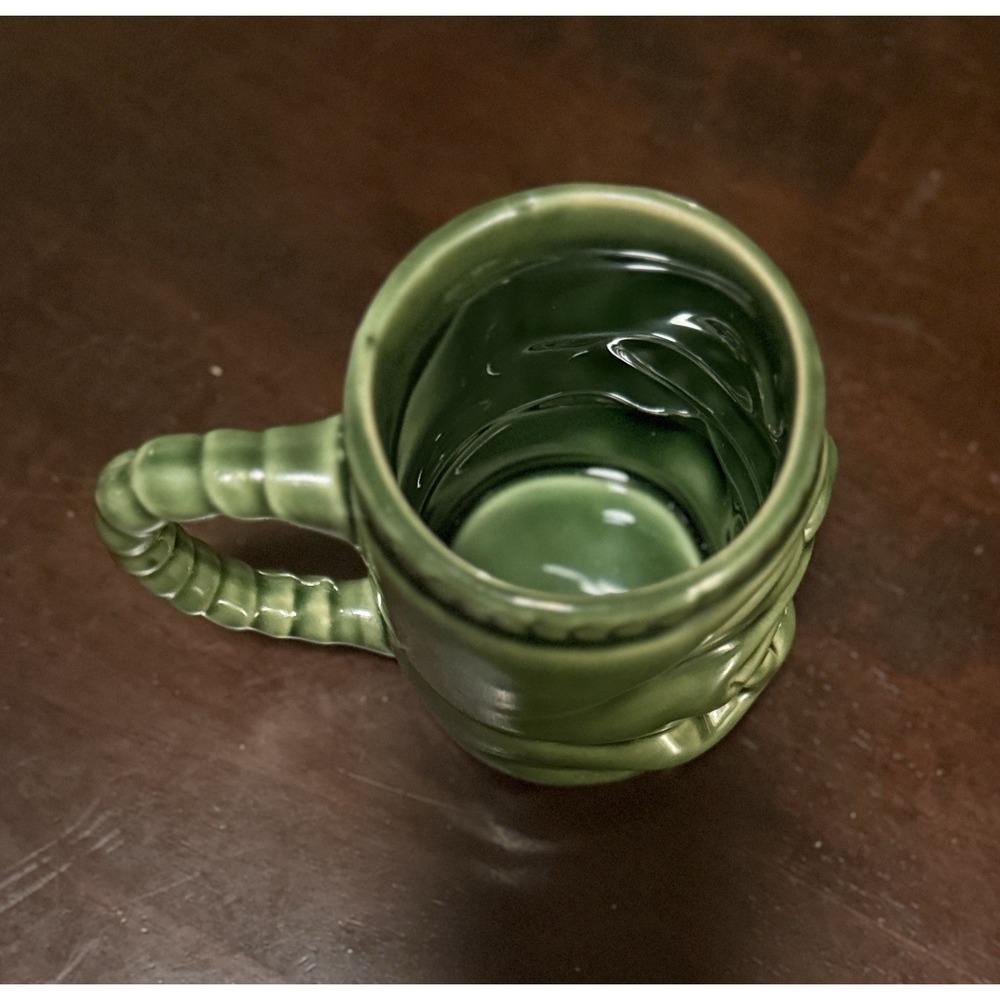 TIKI Coffee Ceramic Mug Handle Green Hawaiian Smiling Hang Ten Glossy - 4" Tall - Picture 6 of 8